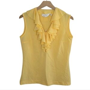 Vintage Judy Bond | Yellow Sleeveless Ruffle Tank Blouse Vtg Size 12